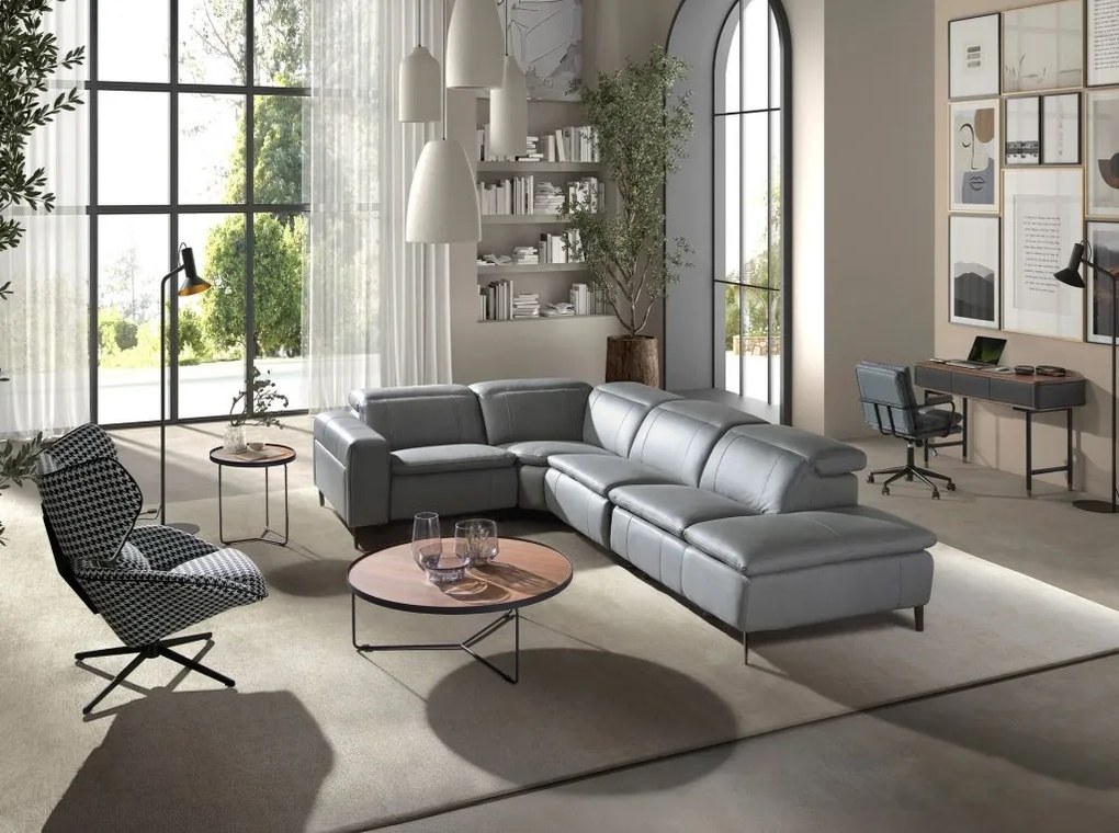 Coltar 5 locuri, Functia Relax, Sezlong Dreapta, Cowhide gri