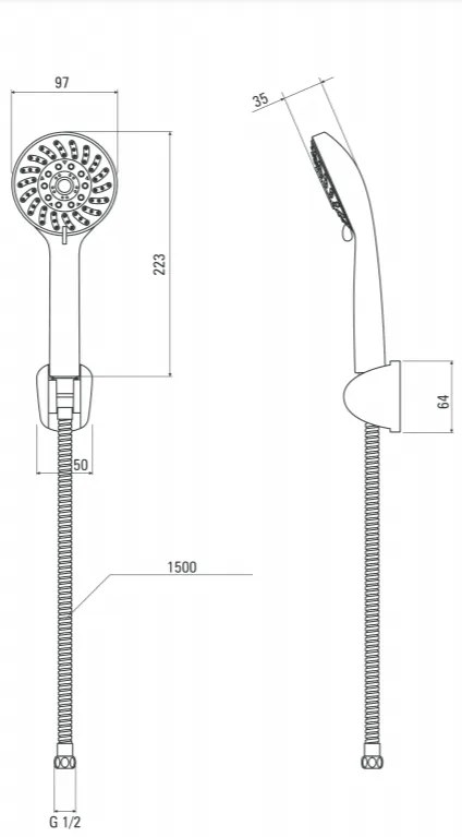 Baterie cada inox cu furtun, suport si para de dus, Genius Foglia