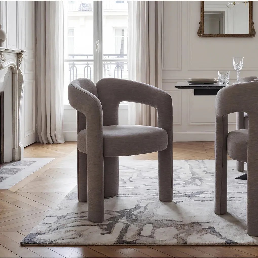 Scaun cu design sculptural tesatura chenille greige ARCH
