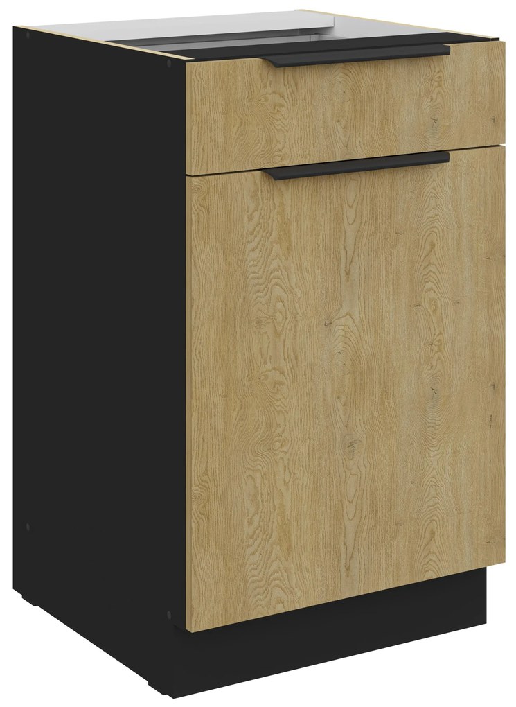 Dulap inferior de bucătărie Carminia 50 D 1F 1S BB PREMIUM BOX (stejar cremona + negru). 1127985