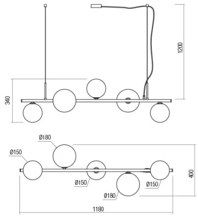 Lustră pe cablu ROY Redo 01-2779 5xG9/10W/230V
