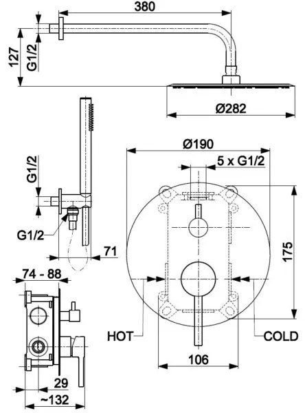 Set de duș cu baterie ascunsă KFA Armatura 5039-501-00 MOZA crom lucios