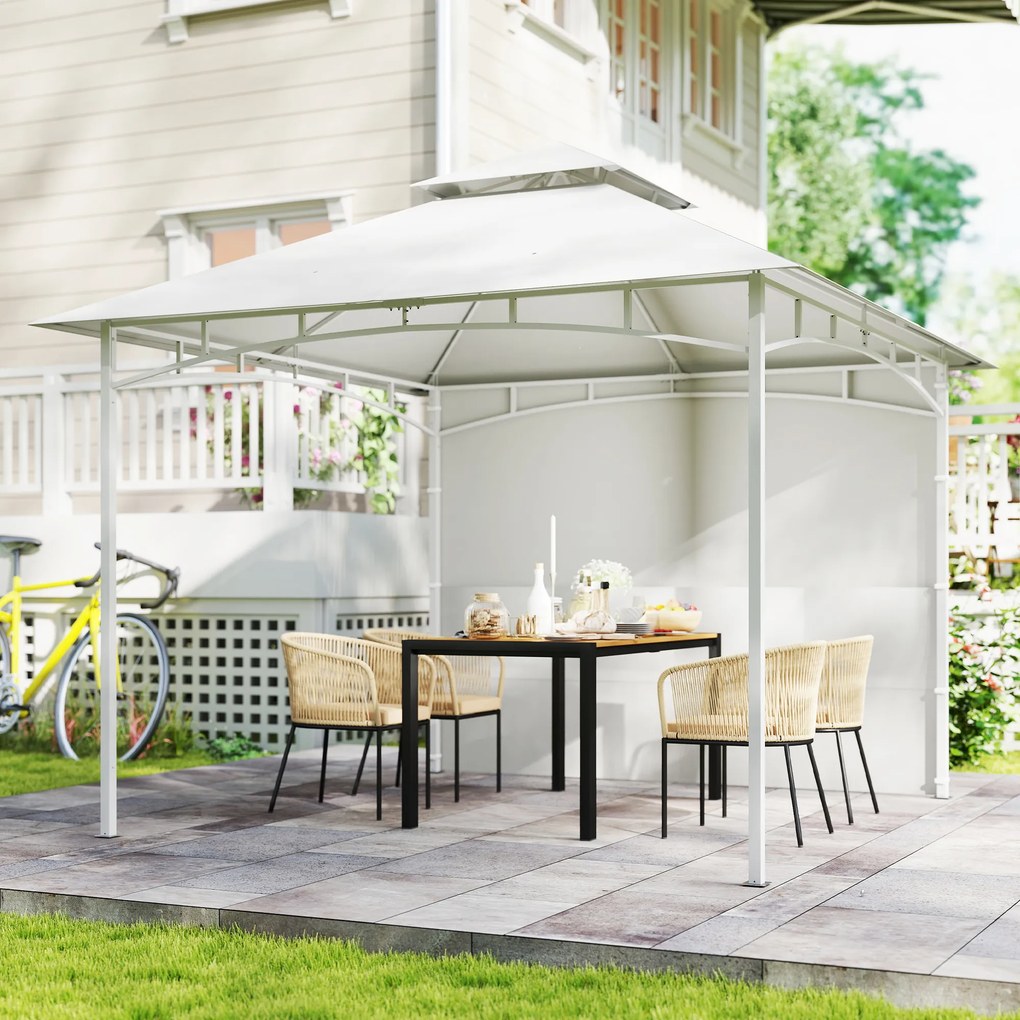 Outsunny Foișor de Grădină 3x3 m cu Corturi, Buzunare pentru Depozitare și Cârlig la Tavan, Foișor din Metal cu Acoperiș Dublu, Orificii de Drenaj, UV30+, Crem | Aosom Romania