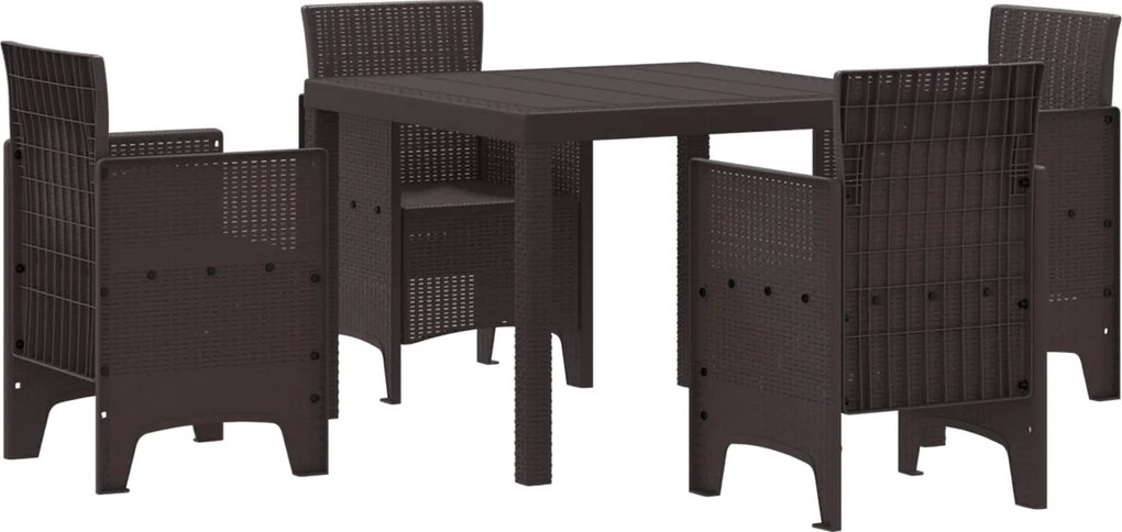 vidaXL Set de masă pentru grădină 5 pcs Maro Polipropilenă