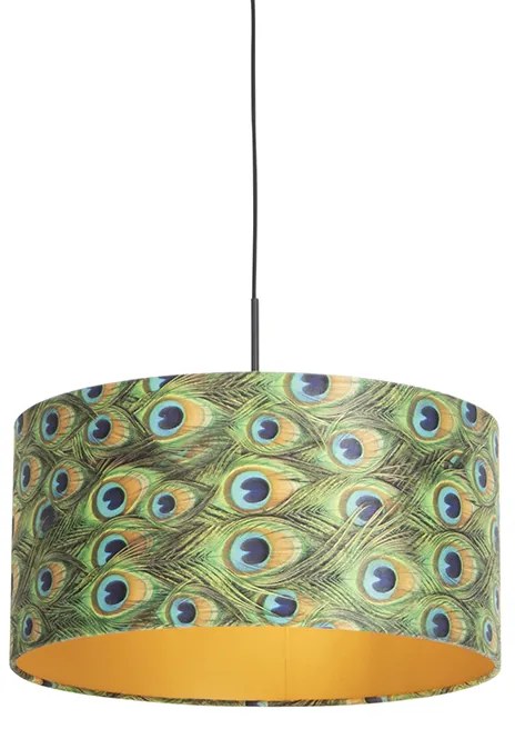 Lampă suspendată cu abajur din catifea turcoaz cu auriu 50 cm - Combi