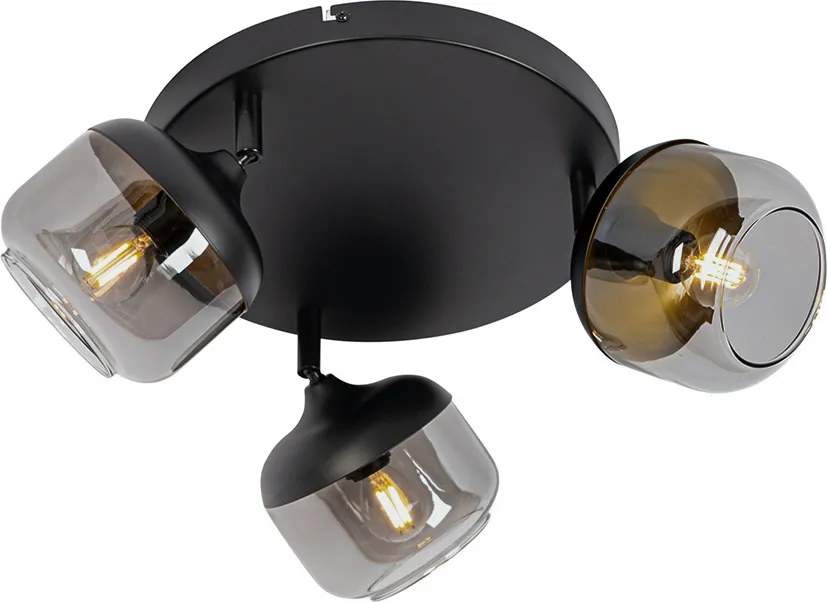 Spotlight de design negru cu auriu și sticlă fumurie 3 lumini rotund - Kyan