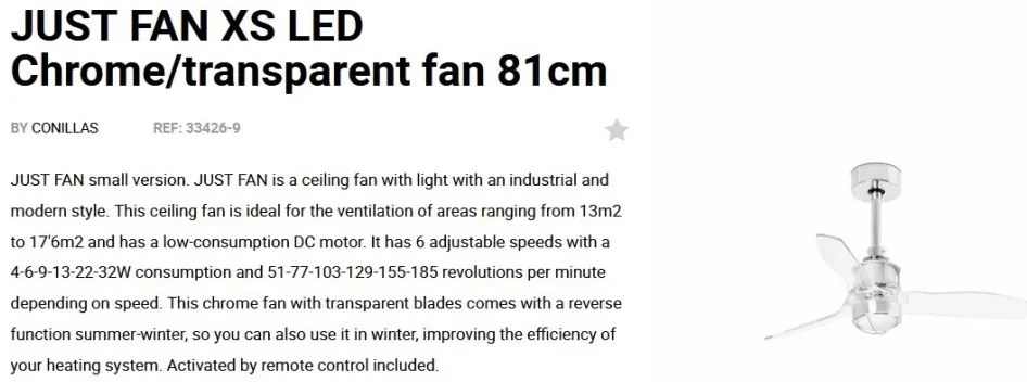 Lustra cu Ventilator si telecomanda JUST FAN XS LED crom/transparent