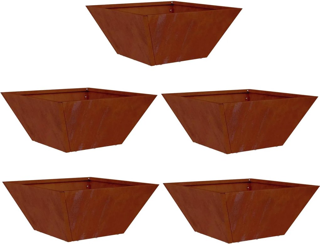 vidaXL Vază pentru Grădină 5 pcs Ruginit 35 x 35 x 15 cm