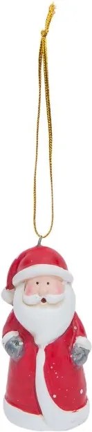 Ornament brad ceramica rosu alb gri Mos Craciun 4 cm x 7 cm