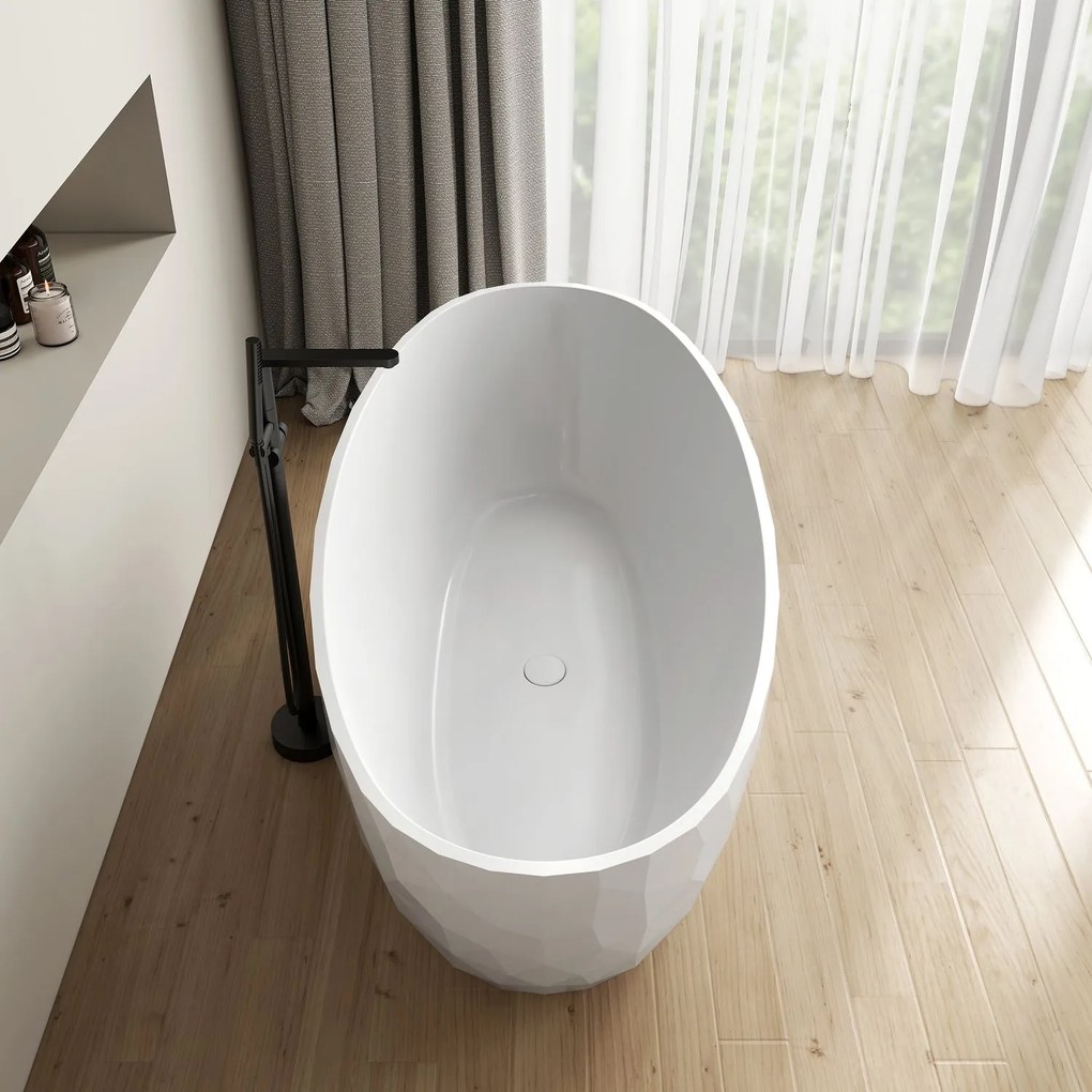 Cada freestanding compozit 3D, alb lucios, ovala 167 x 82 cm, Foglia Armonia Alb