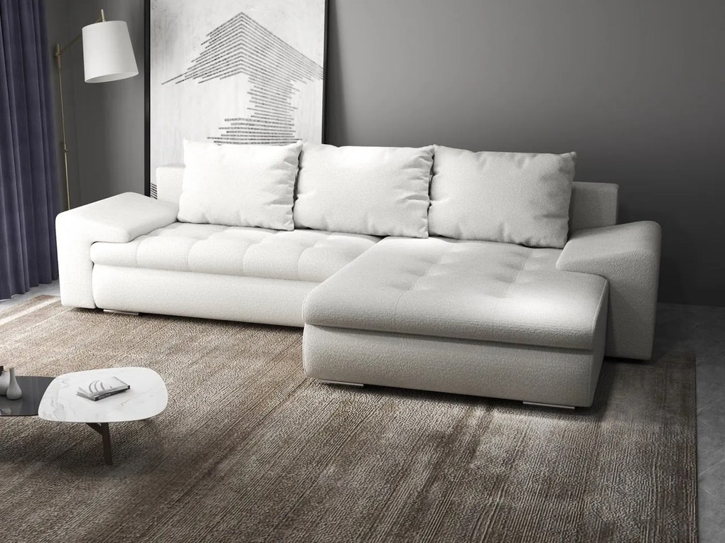 Colțar extensibil dumonde cu ladă de depozitare si sezut confortabil din spuma high-density, Leonardo Euphoria Ivory 260x185 cm II