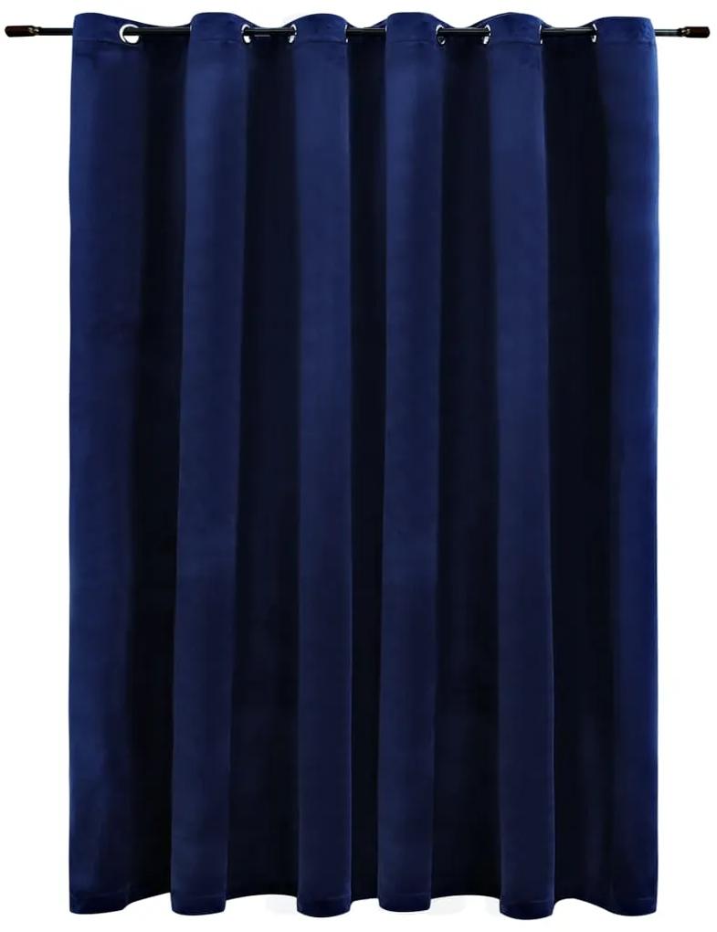 Draperie opaca albastru inchis 290x245cm catifea inele metalice 1, Albastru inchis