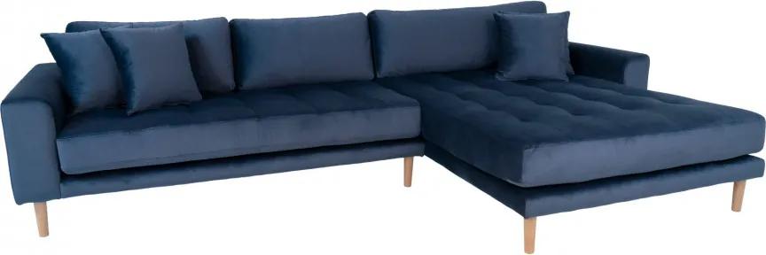 Canapea cu colt albastru inchis din catifea 290 cm Lido Right House Nordic