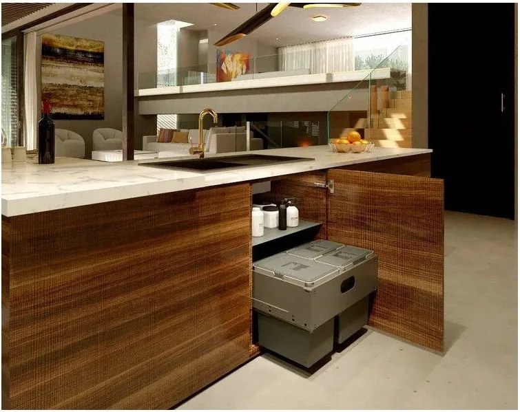 Coș de gunoi gri de reciclat/ încorporat din plastic 42 l Block U-Sink 2.0 – Elletipi