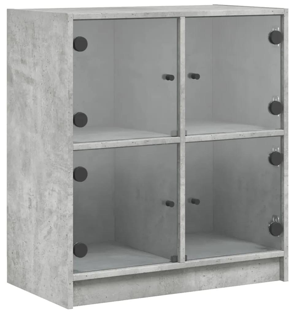 836381 vidaXL Dulap lateral cu uși din sticlă, gri beton, 68x37x75,5 cm