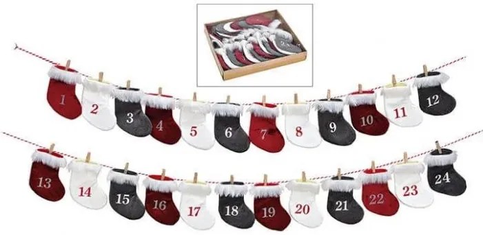 Calendar advent pentru copii CHRISTMAS SOCKS colorat, 24 piese