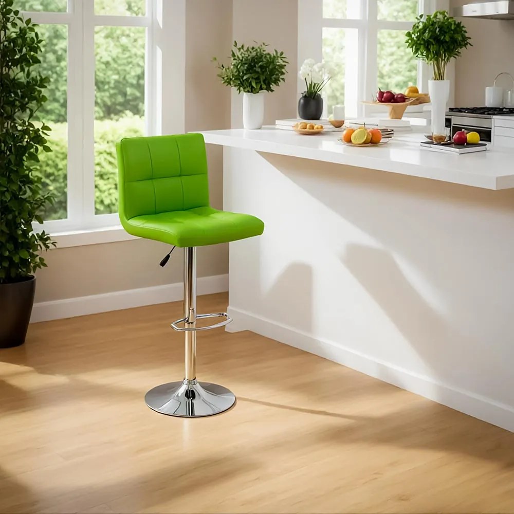 Scaun bar verde rotativ, reglabil pe inaltime, din piele sintetică ABS 191