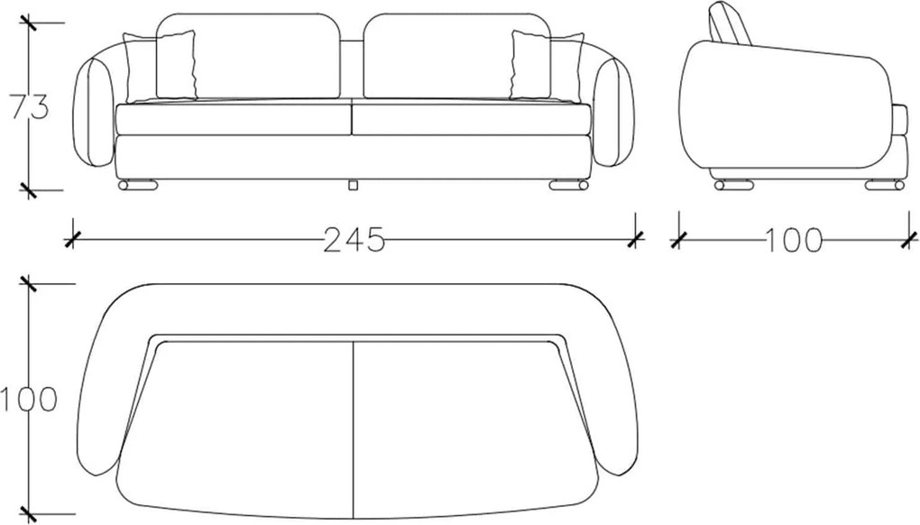 Canapea lemn masiv Calynda, 245 × 73 × 100 cm