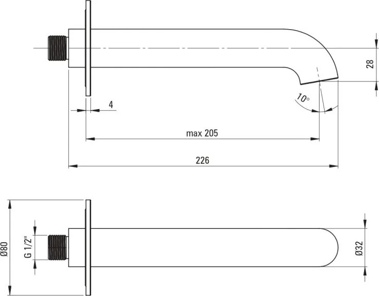 Pipa pentru baterie de cada, alb, Deante Silia