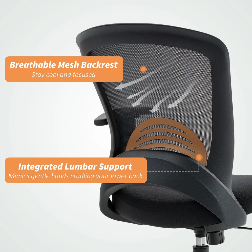 Scaun de Birou HOMCOM Respirabil și Reclinabil cu Înălțime Reglabilă, Negru | Aosom Romania