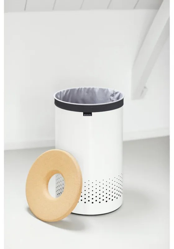 Cos de rufe Brabantia 90300241, 60 L, Capac din pluta, Umplere fara deschidere, Gauri ventilatie, Alb