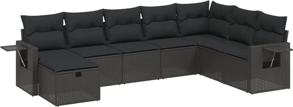 vidaXL Set mobilier de grădină cu perne, 8 piese, negru, poliratan