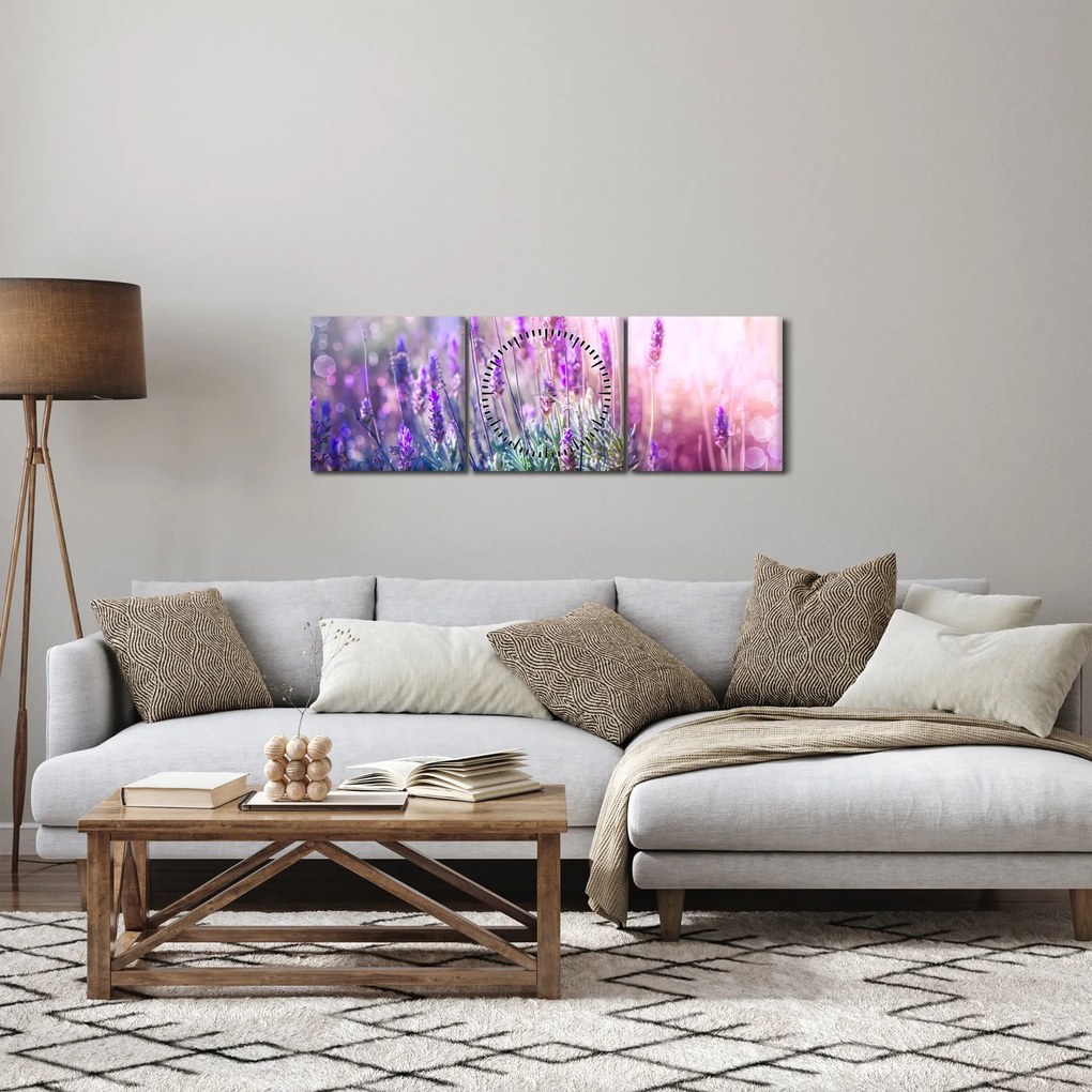 Tablou - Lavandă în strălucirea soarelui (cu ceas) (90x30 cm)