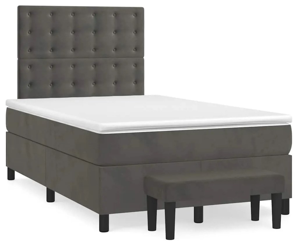 vidaXL Pat box spring cu saltea, gri închis, 120x190 cm, catifea