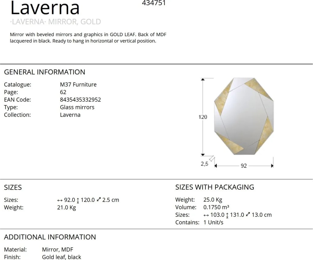 Oglinda decorativa design de lux Laverna gold 120x92cm