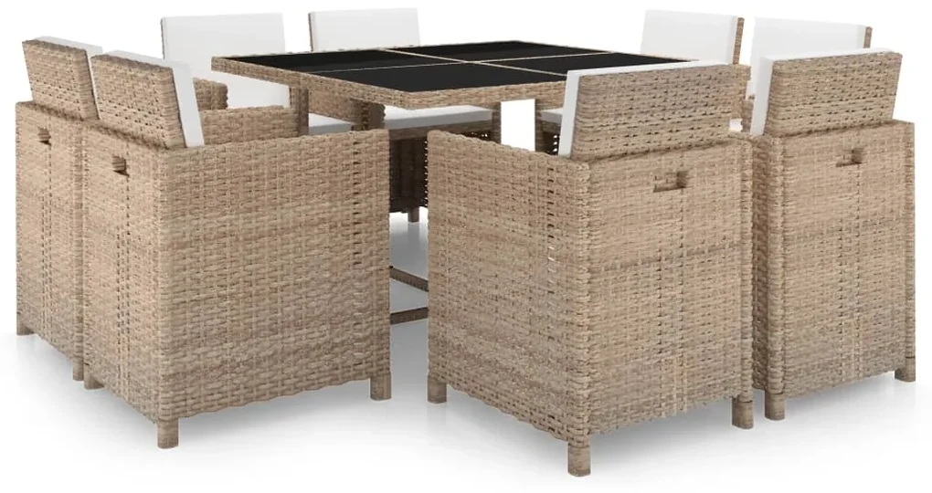 42545 vidaXL Set mobilier de exterior cu perne, 9 piese, bej, poliratan