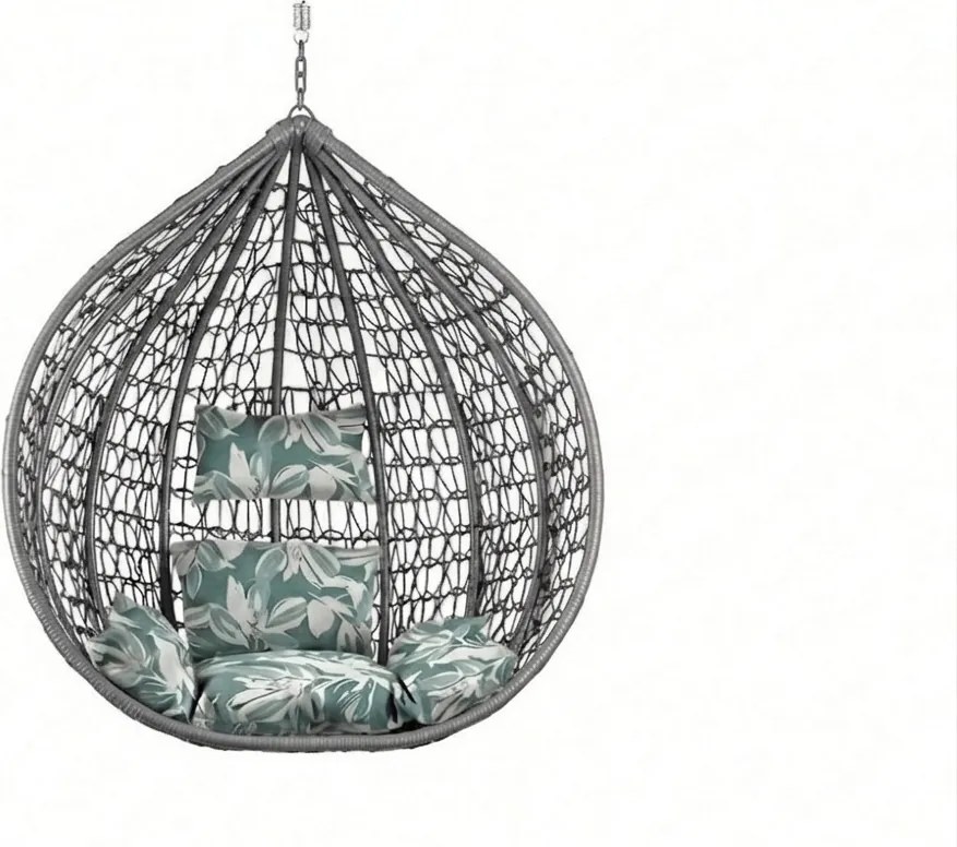 Scaun suspendat gri KOKON fara suport, perna verde-alb