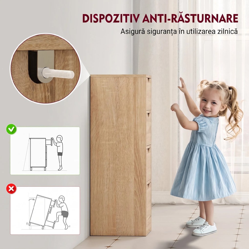 HOMCOM Dulap de Baie Compact cu 4 Sertare și Mânere Sculpatate, Stil Nordic | Aosom Romania