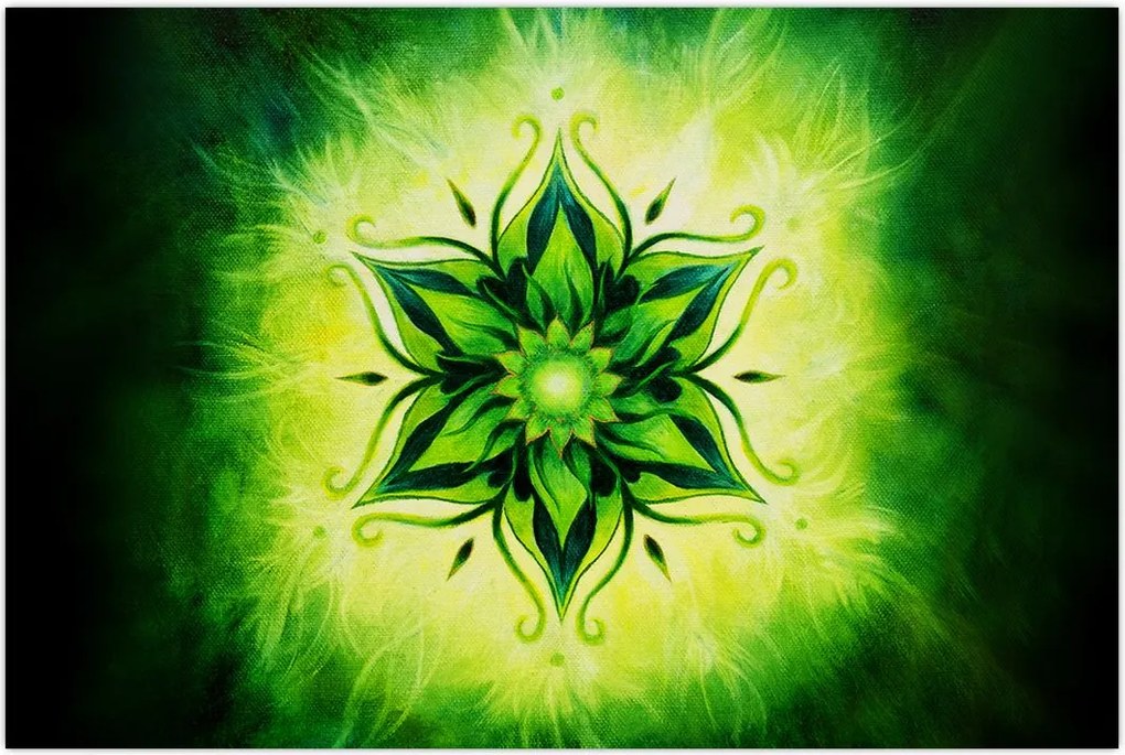 Tablou - Mandala de flori, fundal verde (90x60 cm)