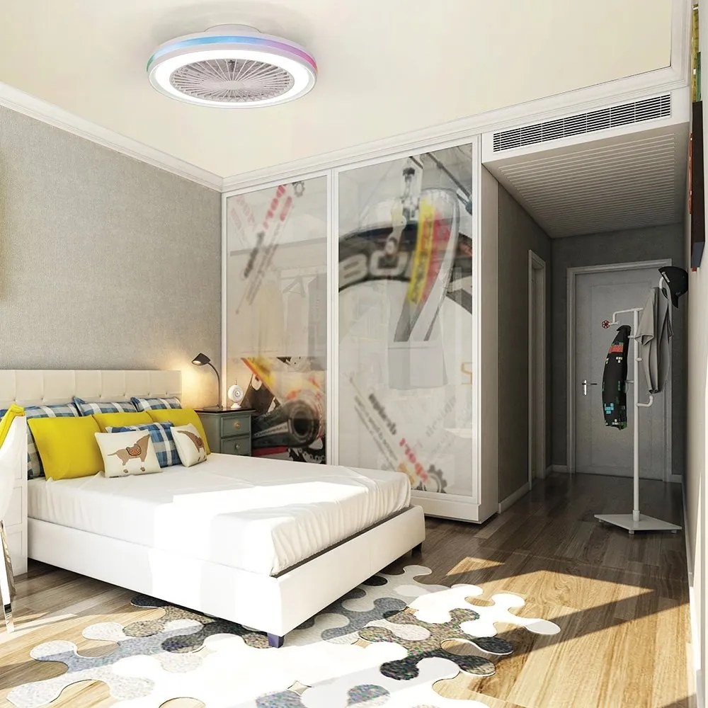 Lustra LED RGB cu Ventilator si telecomanda GAMER ALB