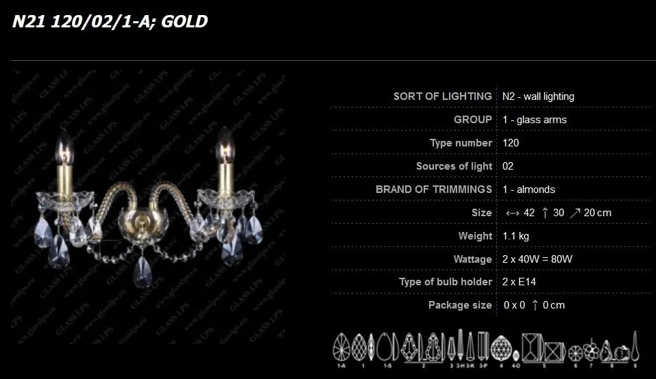 Aplica cristal Bohemia cu 2 brate, N21 120/02/1-A