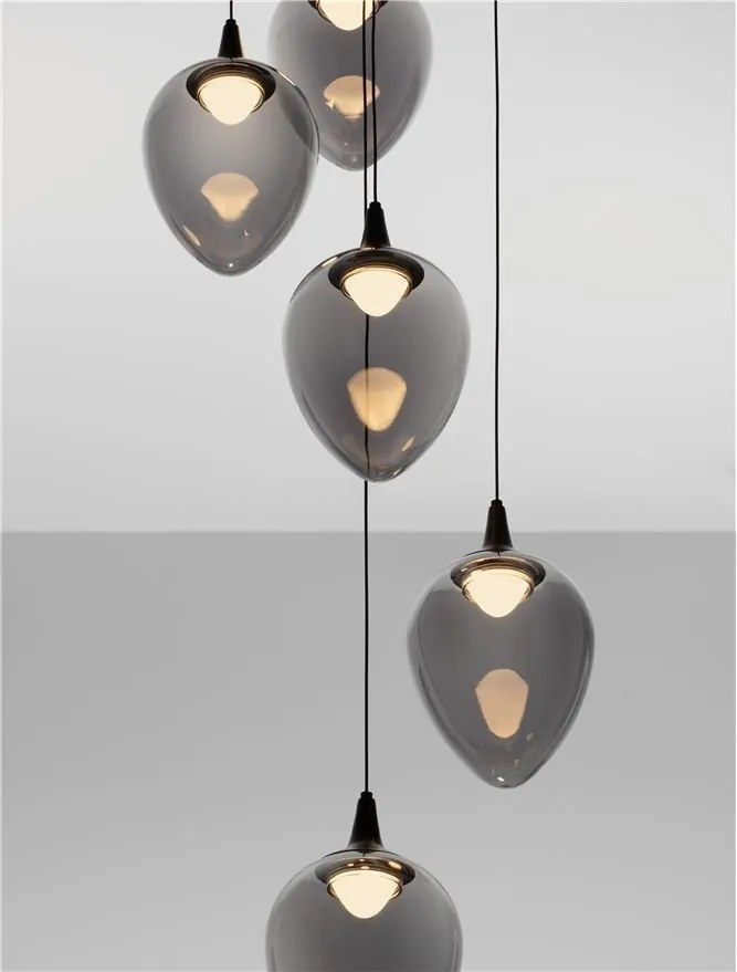 Lustra moderna cu 5 pendule LED, Metal, Sticla, Fumuriu, Nali