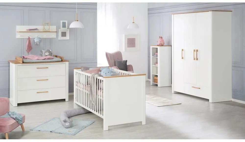 Cuier pentru copii alb-în culoare naturală de perete cu aspect de lemn de stejar Ava – Roba