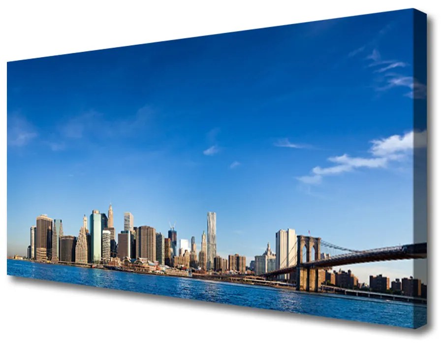 Tablou pe panza canvas Bridge City Case Gri Albastru Negru