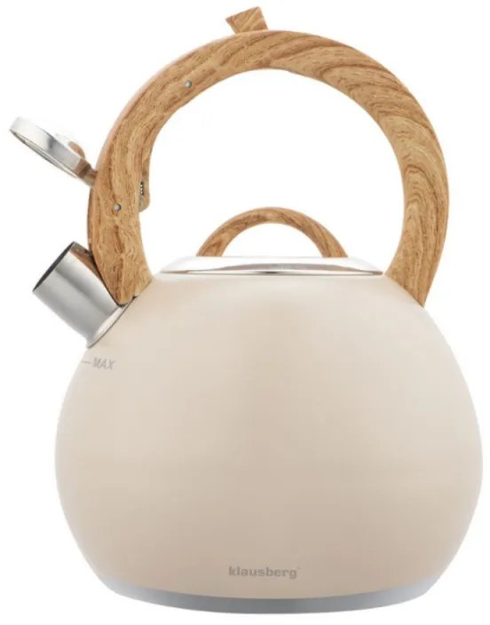 Fierbător fluierător Klausberg KB 7956, 3l, Mâner termoizolat, Fund multistrat, Inducție, Bej