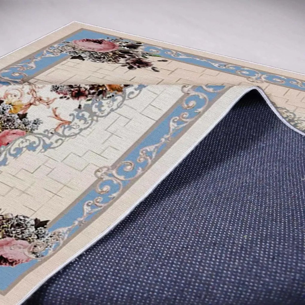 Covor 100×150 cm – model floral, albastru cald Siena