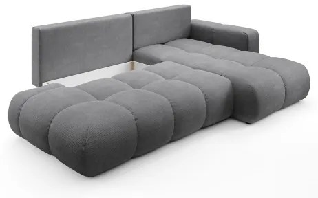 Colțar extensibil tapițat ALMADA, cu spațiu de depozitare, în formă de L, orientare dreaptă, gri