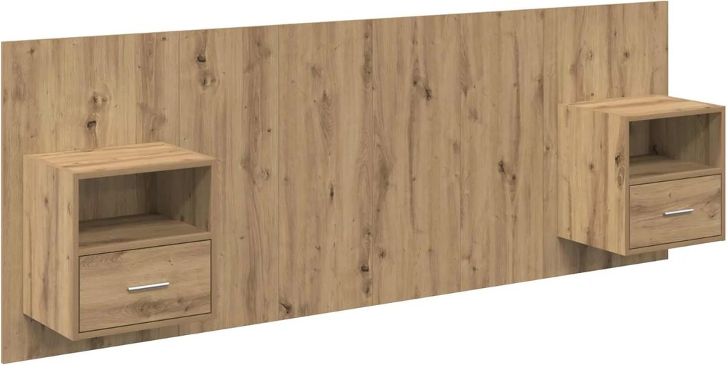 vidaXL Tăblie cu Noptieră cu raft 3 pcs Stejar Artizanal Lemn compozit