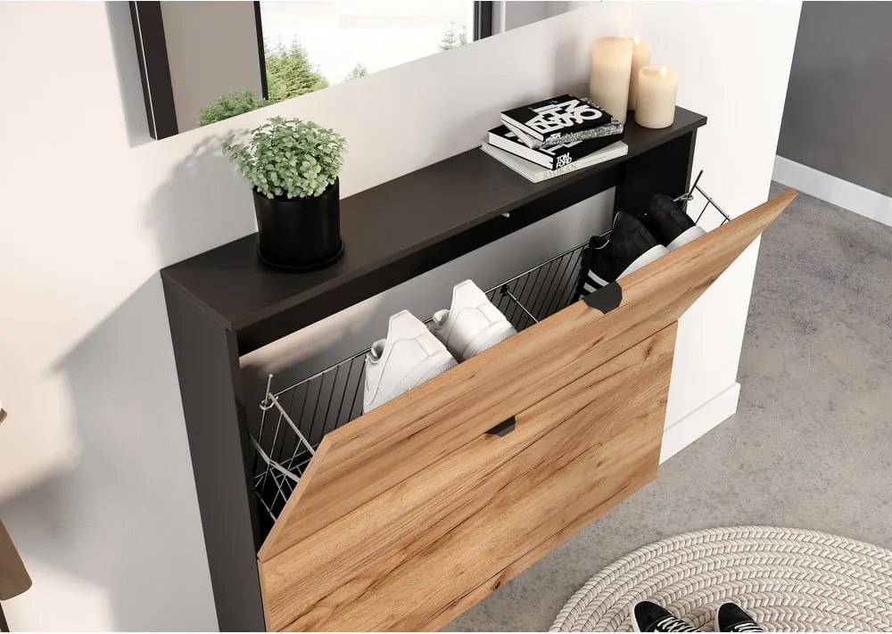 Pantofar gri antracit/în culoare naturală cu deschidere înclinată/suspendat cu aspect de lemn de stejar 100x85x19 cm Renell – Germania