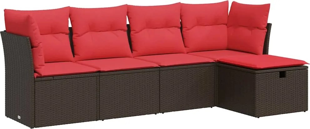 vidaXL Set canapele de grădină cu perne, 5 piese, maro, poliratan