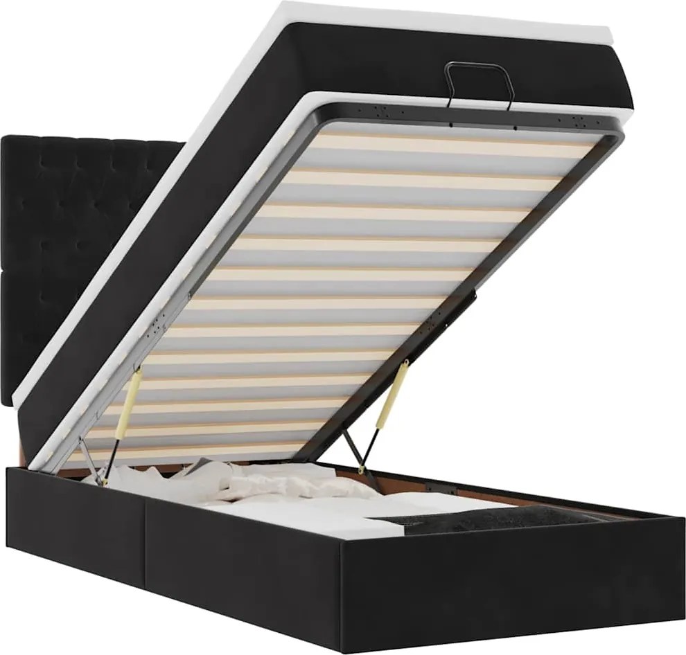 vidaXL Cadru de pat otoman cu saltele, catifea neagră 80x200cm