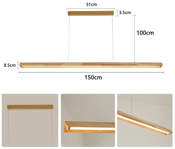 Brilagi UMEA WOOD - lustru suspendat cu LED pe cablu, 40W/230V, 150 cm, lemn de cauciuc