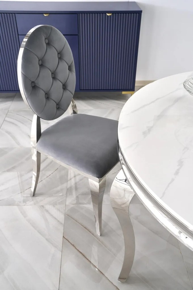 Masa rotunda Reginald marmura alba/argintiu ø120 cm