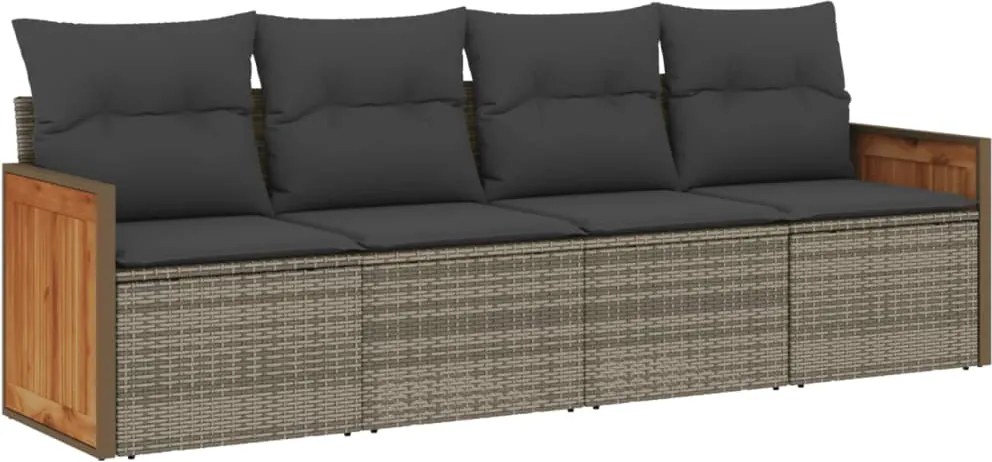 vidaXL Set canapea de grădină cu perne, 4 piese, gri, poliratan