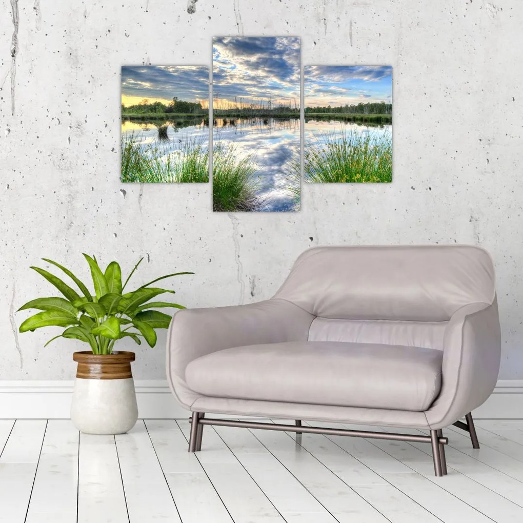 Tablou cu lac și trestie (90x60 cm)