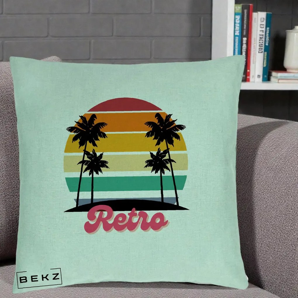 Perna Decorativa Retro Sunset Palmieri, 40x40 cm, Verde Menta, Husa Detasabila, Perna Inclusa, BEKZ®